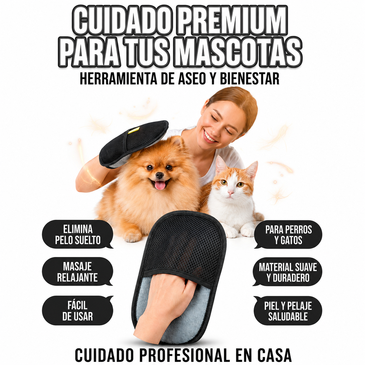 Guante Quita-Pelos 2 en 1: Adiós a los pelos en tu casa y ropa