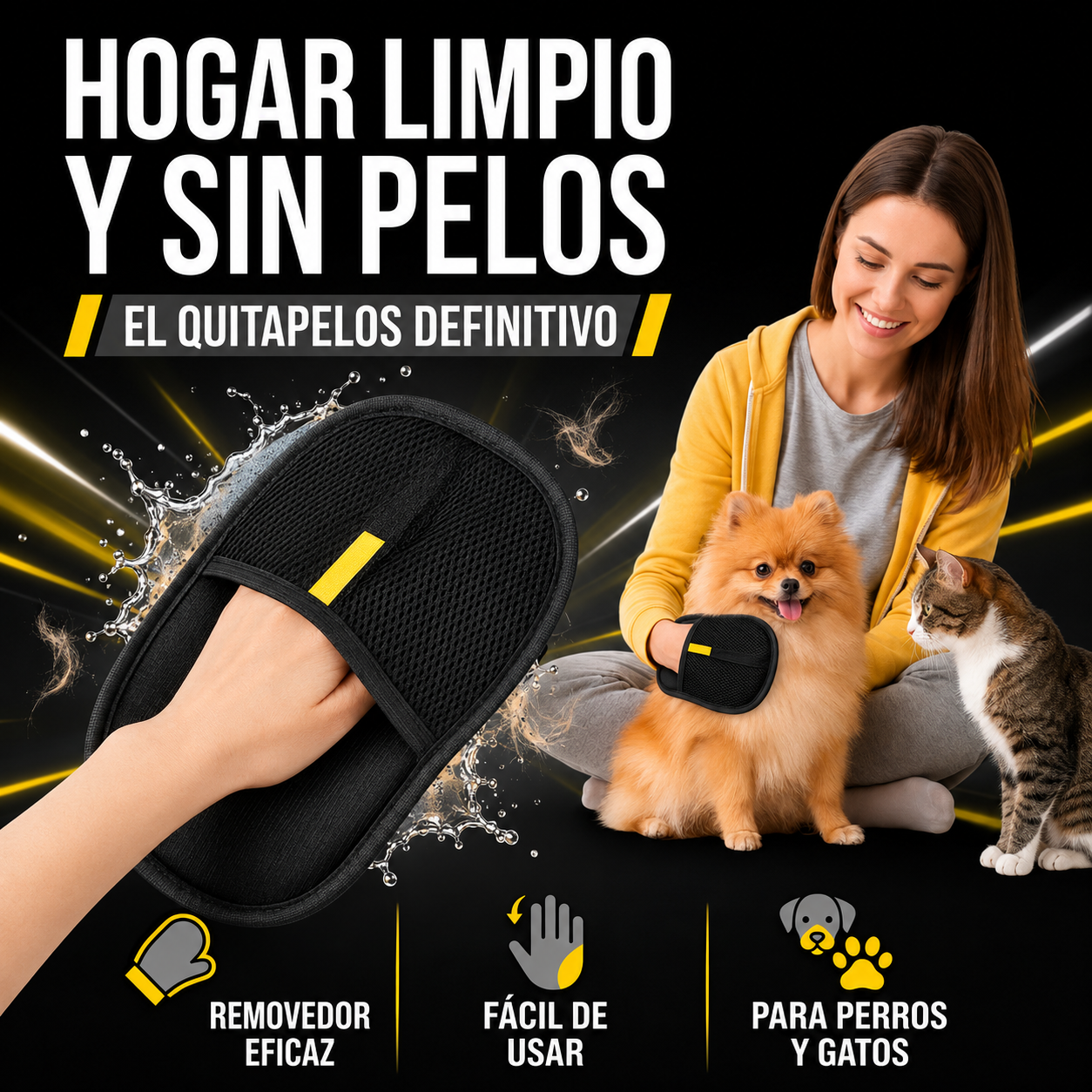 Guante Quita-Pelos 2 en 1: Adiós a los pelos en tu casa y ropa